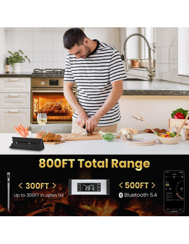 Termómetro de Carne Inalámbrico TiInsta con App y Sonda Única
