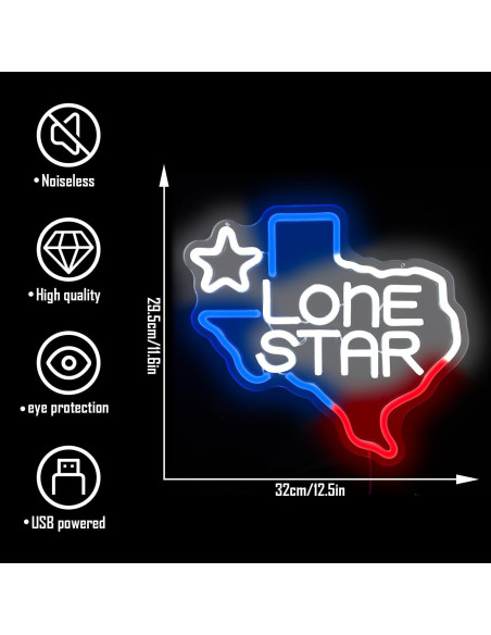 Letrero Neón Lone Star Geeinar 29.5x32cm Dimmable Decoración Letrero Neón Lone Star Geeinar 29.5x32cm Dimmable Decoración