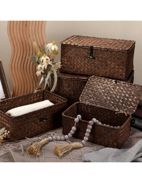 Conjunto de 4 Cestas de Almacenamiento Woanger de Mimbre Café Conjunto de 4 Cestas de Almacenamiento Woanger de Mimbre Café