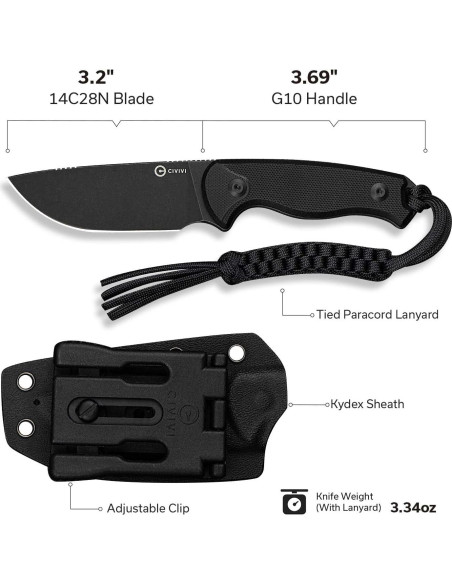 Cuchillo de Hoja Fija CIVIVI Timberbark 8.13 cm Negro EDC Cuchillo de Hoja Fija CIVIVI Timberbark 8.13 cm Negro EDC