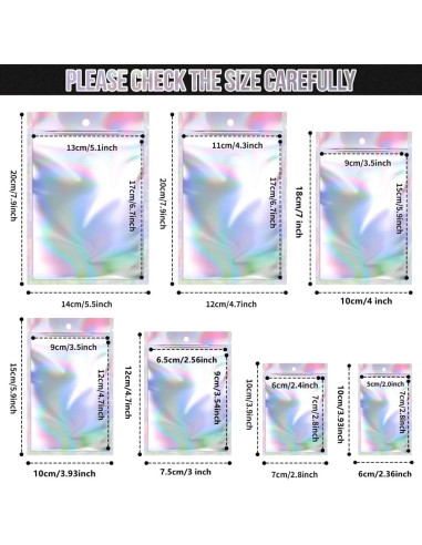 Paquete de 100 Bolsas Mylar Reutilizables 6x10 cm Holográficas