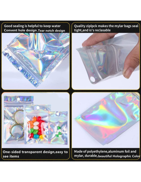 Paquete de 100 Bolsas Mylar Reutilizables 6x10 cm Holográficas Paquete de 100 Bolsas Mylar Reutilizables 6x10 cm Holográficas