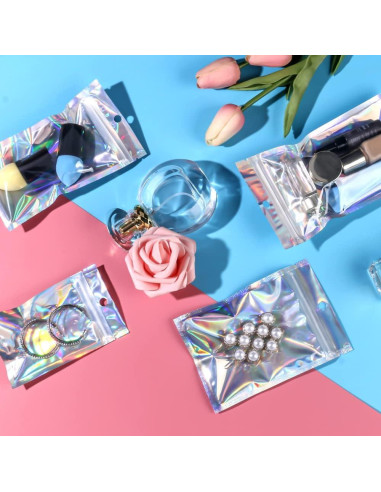 Paquete de 100 Bolsas Mylar Reutilizables 6x10 cm Holográficas