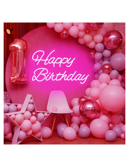 Letrero de Neón Feliz Cumpleaños Neonawall 40.6x22.9cm Rosa Letrero de Neón Feliz Cumpleaños Neonawall 40.6x22.9cm Rosa