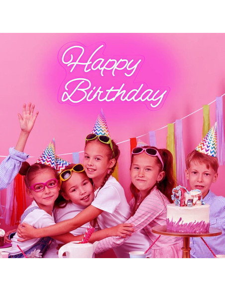Letrero de Neón Feliz Cumpleaños Neonawall 40.6x22.9cm Rosa Letrero de Neón Feliz Cumpleaños Neonawall 40.6x22.9cm Rosa