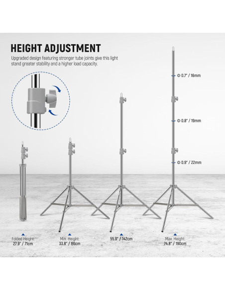 Soporte de Luz Plegable NEEWER ST-190SS 190cm Acero Inoxidable Soporte de Luz Plegable NEEWER ST-190SS 190cm Acero Inoxidable