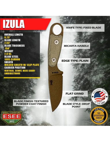 Cuchillo ESEE Izula con Funda de Polímero y Mango de Micarta