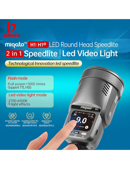 Flash de Cámara JINBEI H1 TTL y Luz LED 12W, 0.05-1.5s Flash de Cámara JINBEI H1 TTL y Luz LED 12W, 0.05-1.5s