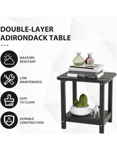 Mesa Lateral Adirondack Sundale para Exterior Negra 2 Niveles