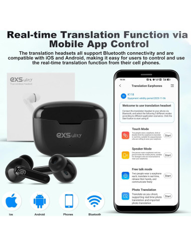 Auriculares Traductores de Idiomas Exsulity - Negro, 144 Idiomas, Bluetooth