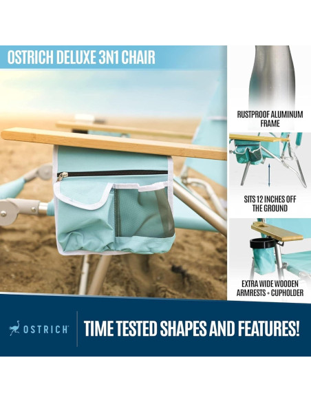 Silla de Playa Plegable Deluxe Ostrich Aqua 3 en 1 Resistente Silla de Playa Plegable Deluxe Ostrich Aqua 3 en 1 Resistente