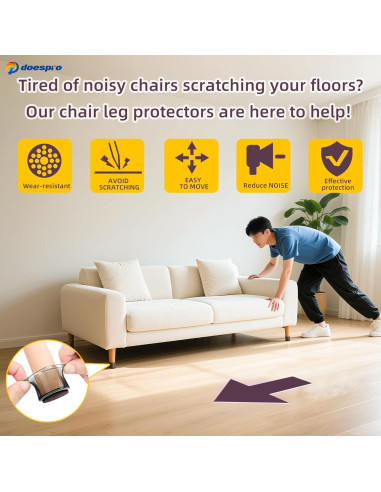 Protectores de patas de silla 24Pack 1 doespro Antideslizantes