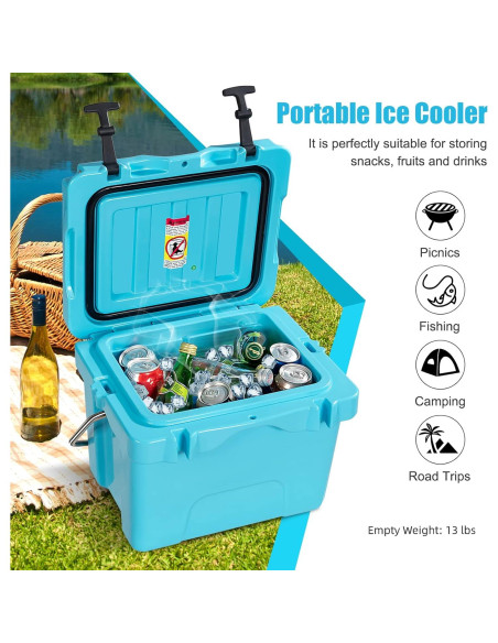 Enfriador de Hielo COSTWAY 16 Cuartos Azul Aislado Portátil Enfriador de Hielo COSTWAY 16 Cuartos Azul Aislado Portátil