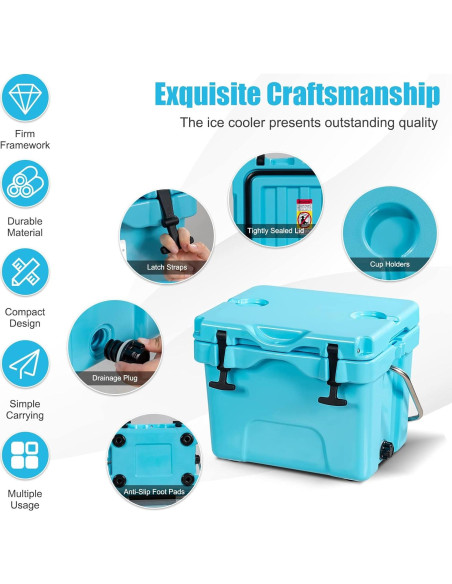 Enfriador de Hielo COSTWAY 16 Cuartos Azul Aislado Portátil Enfriador de Hielo COSTWAY 16 Cuartos Azul Aislado Portátil