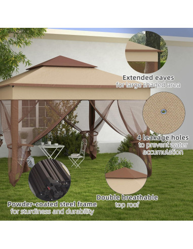 Carpa Plegable Havemies 3x3m con Red Desmontable Caqui