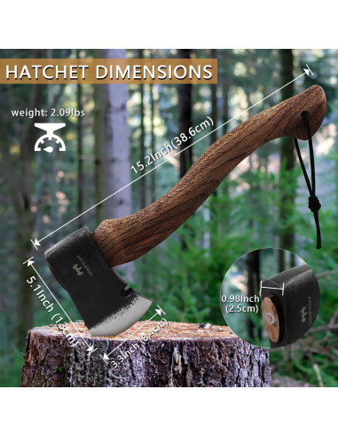 Hacha de Camping DWFKHT Forjada a Mano 38.61 cm Acero 1065