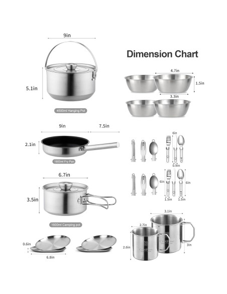 Juego de Cocina para Camping CretFine 26 Piezas Acero Inoxidable Juego de Cocina para Camping CretFine 26 Piezas Acero Inoxidable