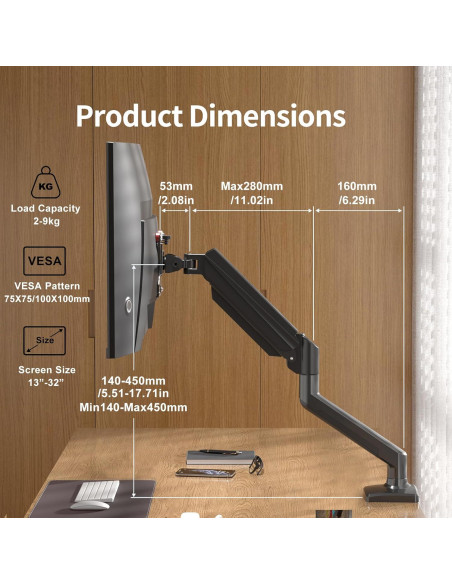 Soporte de Brazo para Monitor Único SUPTEK 13-32" Negro Soporte de Brazo para Monitor Único SUPTEK 13-32" Negro