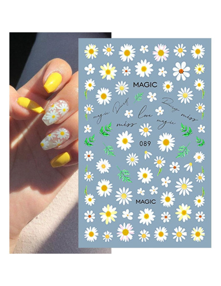 Calcomanías de Uñas 3D ZRZETREB Flores Margaritas 6 Hojas Calcomanías de Uñas 3D ZRZETREB Flores Margaritas 6 Hojas