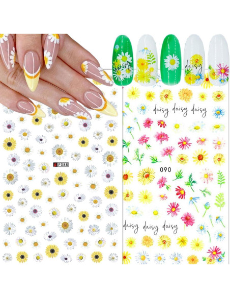 Calcomanías de Uñas 3D ZRZETREB Flores Margaritas 6 Hojas Calcomanías de Uñas 3D ZRZETREB Flores Margaritas 6 Hojas