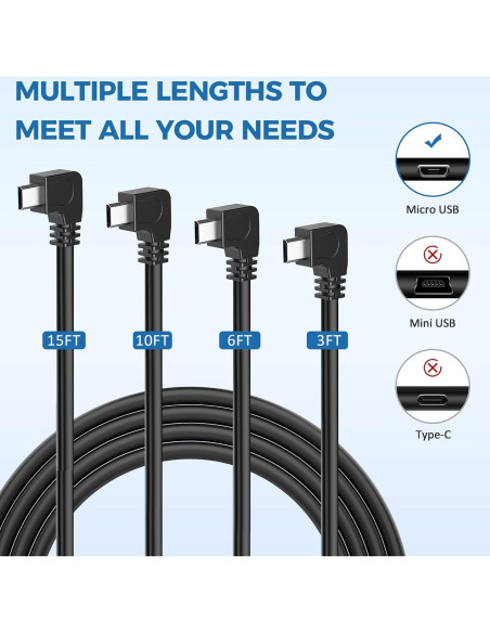 Cable de Alimentación Micro USB 3.5mm para Dash Cam YQMAJIM 0.91m Cable de Alimentación Micro USB 3.5mm para Dash Cam YQMAJIM 0.91m