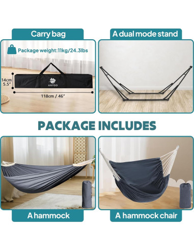 Hamaca y Silla Colgante Anyoo 2 en 1 con Soporte Plegable
