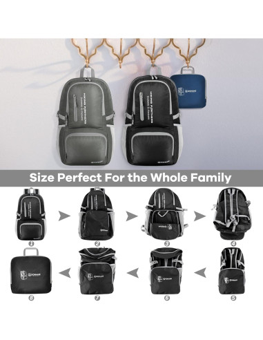 Mochila Plegable Ligera ZOMAKE 35L Resistente al Agua Negra