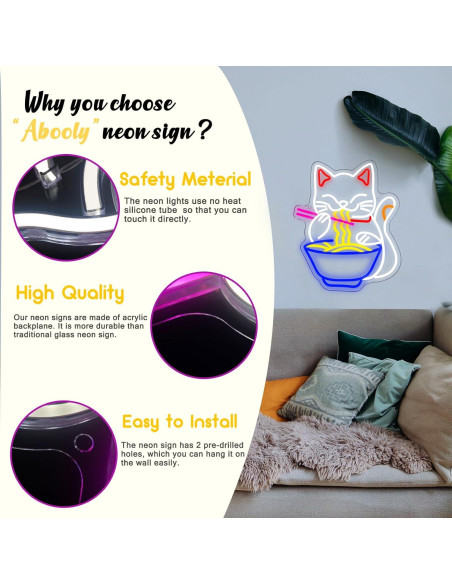 Cartel de Neón LED Gato de la Suerte Ramen Abooly 39.9x32.3cm Cartel de Neón LED Gato de la Suerte Ramen Abooly 39.9x32.3cm
