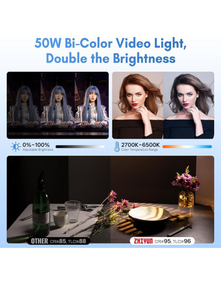ZHIYUN CX50 Luz de Video LED 50W Bi-Color 2700K-6500K ZHIYUN CX50 Luz de Video LED 50W Bi-Color 2700K-6500K