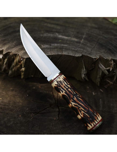 Cuchillo de Hoja Fija FU-GLBY 22cm con Funda de Cuero