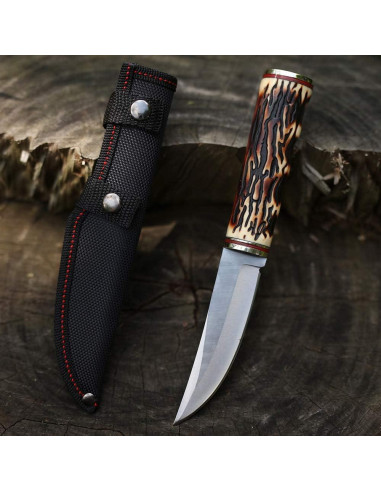 Cuchillo de Hoja Fija FU-GLBY 22cm con Funda de Cuero