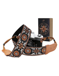 Correa de cámara Padwa Lifestyle 5 cm algodón y cuero marrón