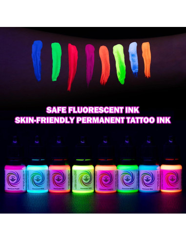 Juego de Tinta Fluorescente para Tatuajes Ybeauty 8 Colores 5ml