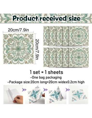 Calcomanías de Azulejos Cuadrados Vintage AM AMAONM 10pcs 20x20cm