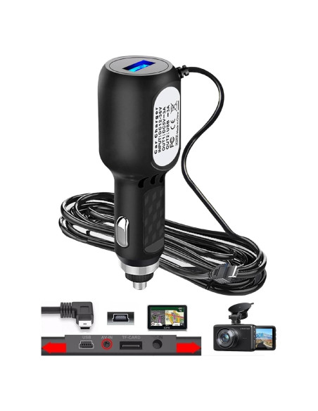Cable de Cargador Mini USB ATYFUER 3.5m para Dash Cam y GPS Cable de Cargador Mini USB ATYFUER 3.5m para Dash Cam y GPS