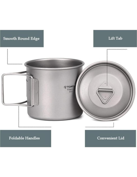 Olla y Taza de Titanio TOMSHOO 420mL para Camping y Senderismo Olla y Taza de Titanio TOMSHOO 420mL para Camping y Senderismo