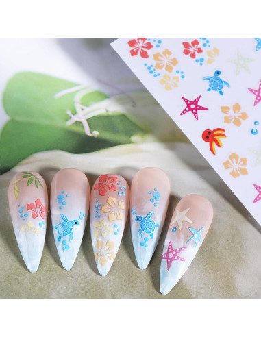 Calcomanías de Uñas 3D Autoadhesivas POWPOP Vida Marina 6PCS