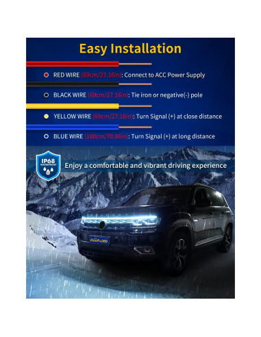 Tira de luz LED DUOFU365 1.5M Azul Hielo y Ámbar para Coche