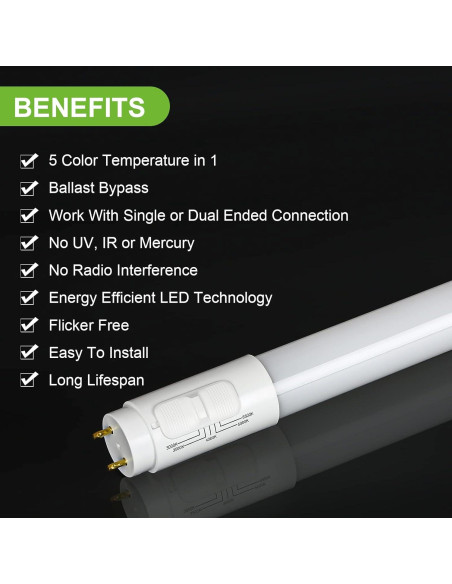 Tubo LED T8 4FT Hykolity 20 Paquete 18W 5CCT Seleccionable Tubo LED T8 4FT Hykolity 20 Paquete 18W 5CCT Seleccionable