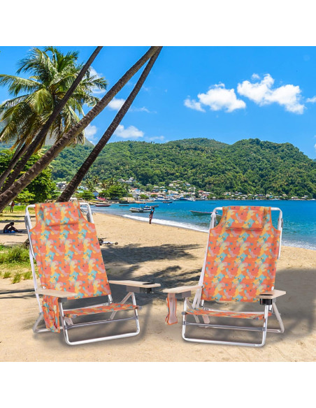 Sillas de Playa Plegables GREEN PARTY 2 Pack Camo 5 Posiciones Sillas de Playa Plegables GREEN PARTY 2 Pack Camo 5 Posiciones