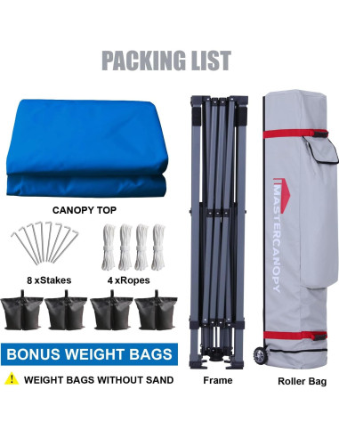 Carpa Plegable MASTERCANOPY 3.66x3.66m Azul Resistente UV