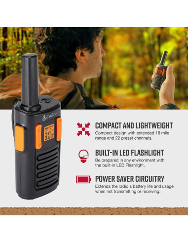 Walkie Talkies Cobra RX180 - 2 Pack, Largo Alcance 29 km