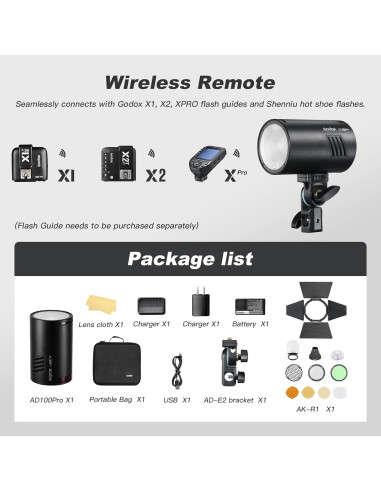 Flash Estroboscópico Godox AD100 Pro con Kit AKR1 100Ws