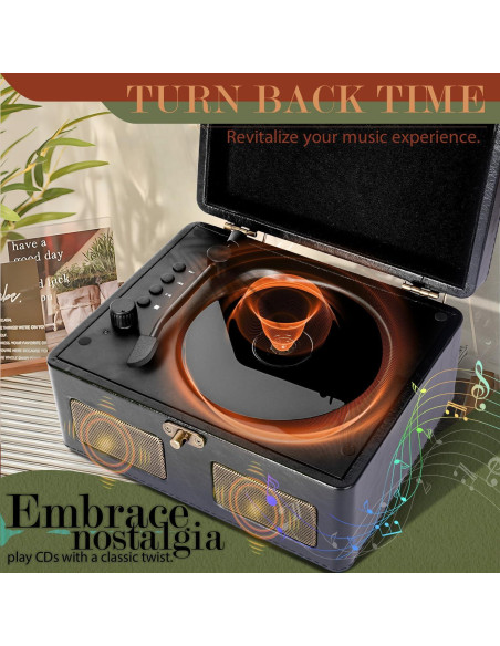 Reproductor de CD y Vinilo RetroBeat Vintage Bluetooth Negro Reproductor de CD y Vinilo RetroBeat Vintage Bluetooth Negro