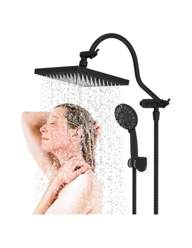 Cabezal de Ducha de Lluvia Hibbent 8" + Ducha de Mano 7 Rocíos