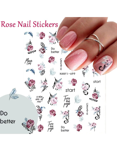 Calcomanías de Uñas 3D Baoximong Flores 9 Hojas Calcomanías de Uñas 3D Baoximong Flores 9 Hojas