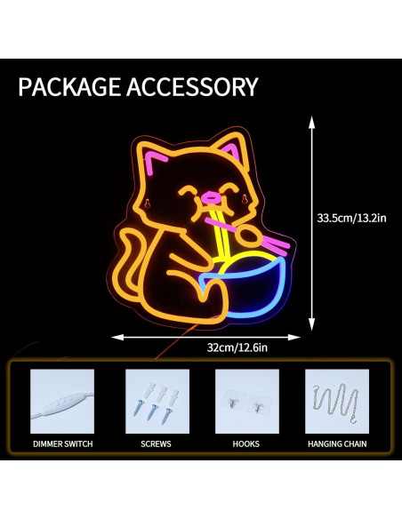 Cartel de Neón LED Gato Ramen Virlusy Regulable 35.88x34.14cm Cartel de Neón LED Gato Ramen Virlusy Regulable 35.88x34.14cm