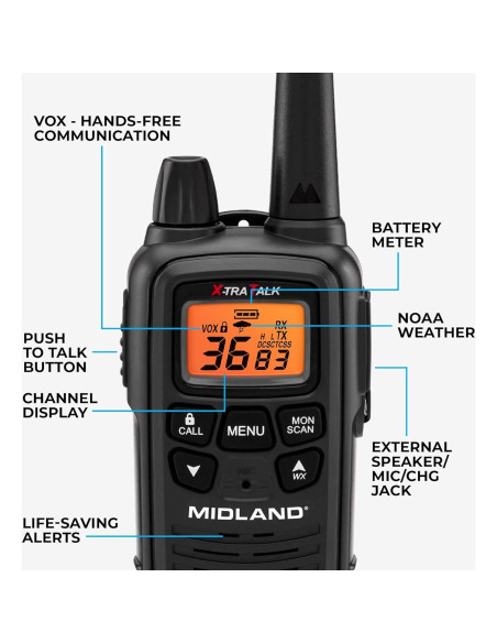 Walkie Talkies Midland LXT633VP3 - 3 Pack, Alcance Largo, NOAA Walkie Talkies Midland LXT633VP3 - 3 Pack, Alcance Largo, NOAA