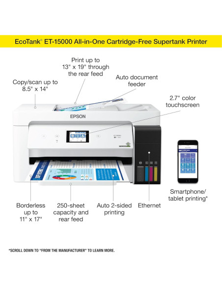 Impresora Epson EcoTank ET-15000 Color Todo-en-Uno Inalámbrica Impresora Epson EcoTank ET-15000 Color Todo-en-Uno Inalámbrica