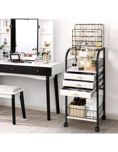Organizador de Joyería Grande Keebofly Negro con 3 Cajones